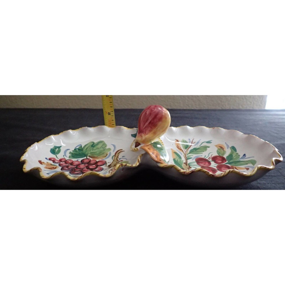 Vintage Italy Handpainted Floral Divided Candy/Nut
